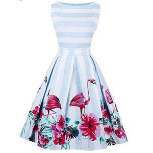 Vintage floral flamingo Homecoming cocktail dress